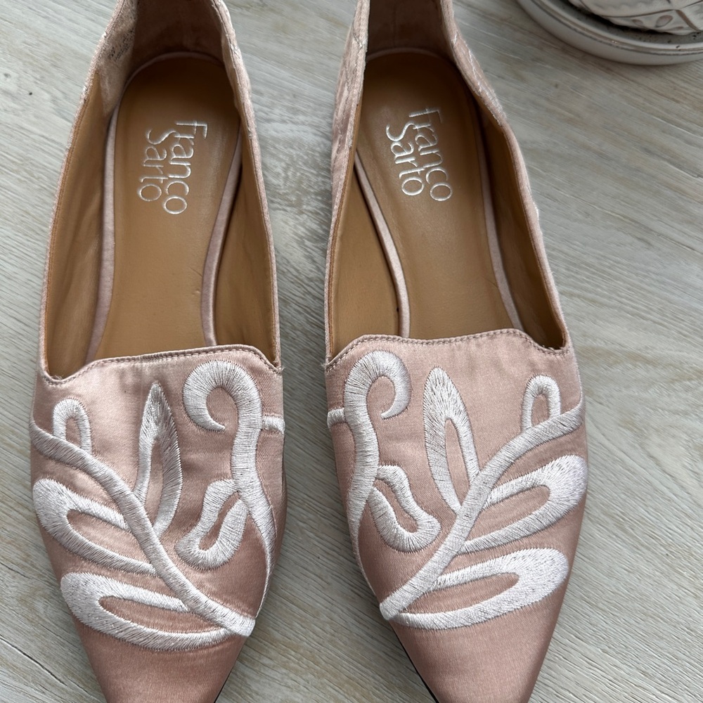 Franco Sarto Women's Pink Embroidered Flats - Picture 2 of 5